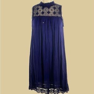 Blue Babydoll Crochet Dress with Sleeveless Design (Large)